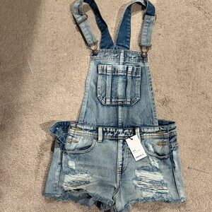 Forever 21 Blue Denim Distressed Overalls